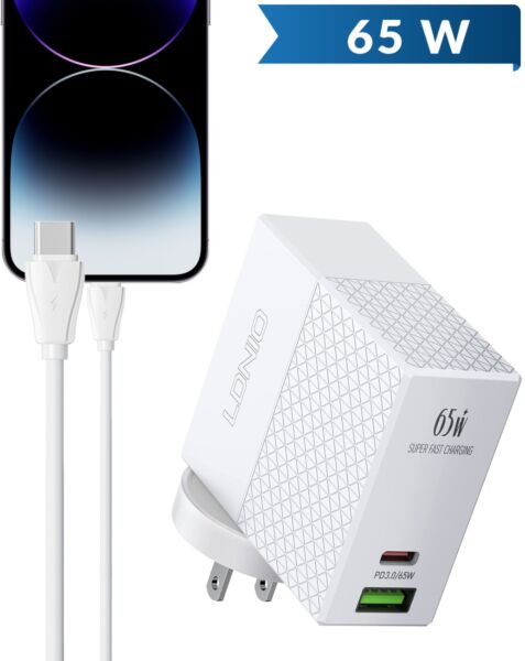 LDNIO A2620C 65W Wall Charger with 3ft Type C to Lightning Cable
