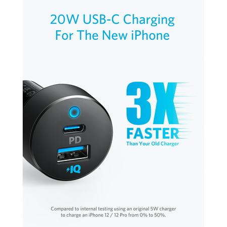 Anker Car Charger USB C, 35W 2-Port Compact Type C Car Charger with 20W Power Delivery and 15W PowerIQ 2.0, PowerDrive PD 2 Car Charger for iphone 12 / 11 / X /8